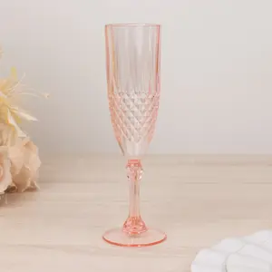 6-Pack Plastic Champagne Glasses 8oz, Crystal Cut Style Transparent Blush - Shatterproof Wedding Toast Flutes
