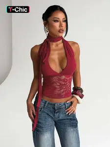 Women's Lace Patchwork Top Sexy Backless Vest, Stylish Fit Casual Wear for Everyday, Elegance, Perfect for Spring & Fall Fashion