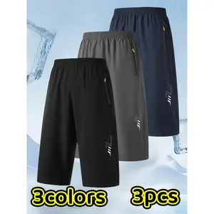 Men’s 3-Pack Cropped Athletic Pants – Straight Leg Joggers with Zipper Pockets, Lightweight Breathable Loose Fit Casual Pants for Gym, Travel & Daily Wear