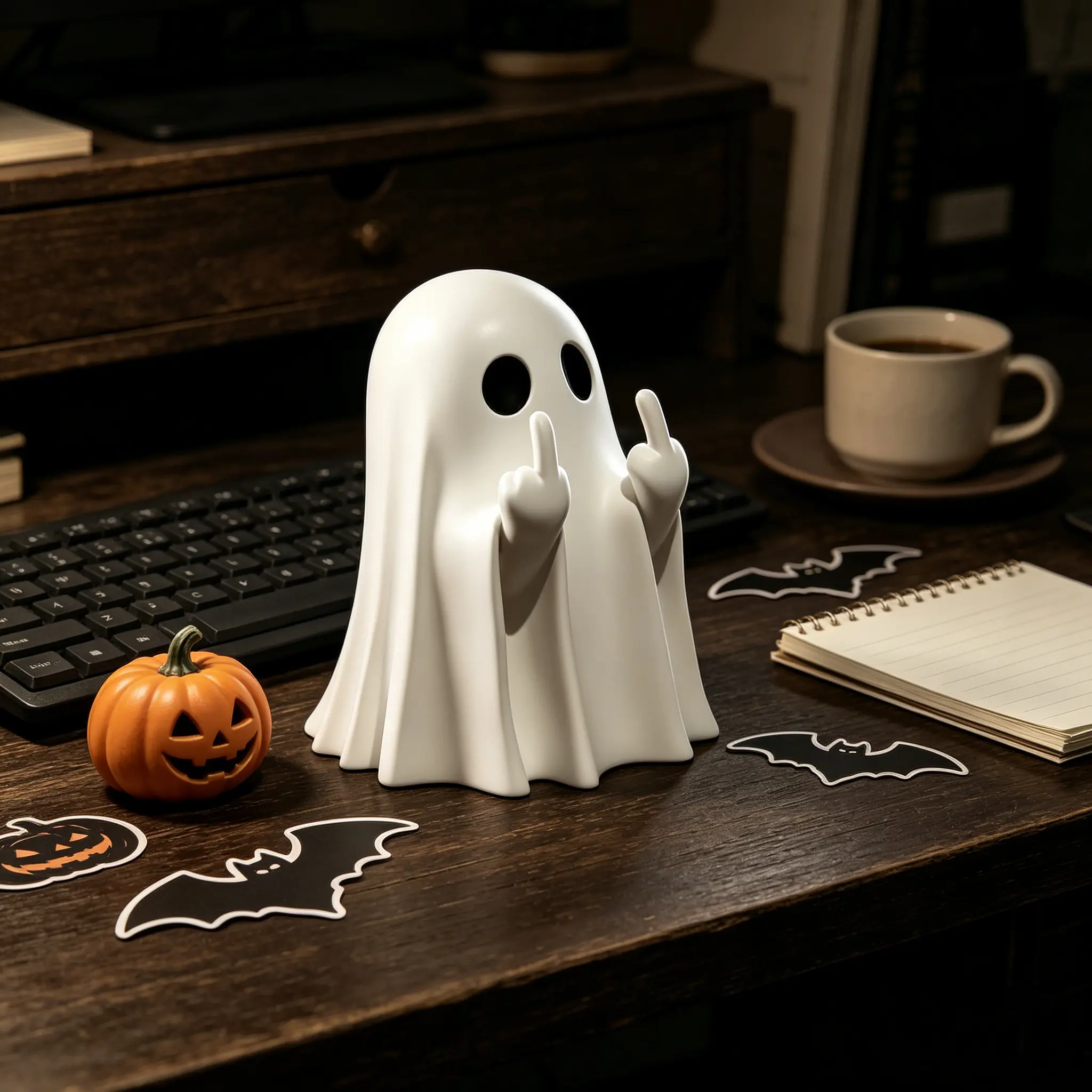 Halloween Ghost Figurine-Spooky Resin Middle Finger Ghost Statue, Cute Ghost Decor for Halloween Decorations, Porch and Indoor Spooky Home Decor (Flipping Finger Ghost）