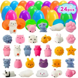 24 Pack Fillers Easter Eggs with Mochi Squishy Toys Surprise Mini Kawaii Animal Squishies Stress Relief Toys for Easter Basket Stuffers Hunt Theme Party Favors Classroom Prize Supplies
