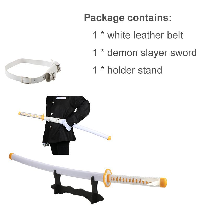 Anime Bamboo Wooden Dull Blade Demon Slayer Sword Cosplay Agatsuma Zenitsu 41 Inches with Belt Holder Stand Display for Halloween Role Playing Collection