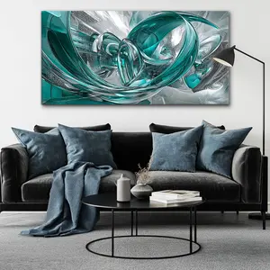 Canvas Wall Art Cyan Swirl Modern Abstract Painting Solid Wood Framed Photo Living Room Bedroom Office Home Decor High Quality Print on Canvas Ornaments Decoration