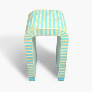 Handcrafted Moroccan Sky Blue Bone Inlay Side Table