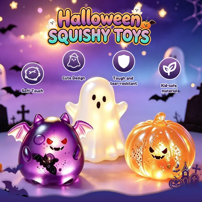 Halloween Slow Rising Ghost Pumpkin Demon Glitter Squishy Toy Set, Slow Rising Stress Relief Fidget Toys, Portable Hand Decompression Toys, Party Favors Trick Treat Bag Fillers Holiday Gifts, Collectible Desk Decor