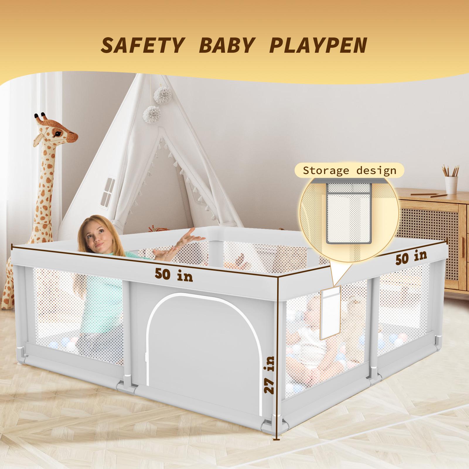 Large Oxford Floor Playpen for Baby - Full Vision Polyester Mesh Sturdy Safe Playard, Portable Indoor Play Equipment, Easy Assemble Playard, Anti-Slip Suction Cups, Quick Setup, Toddler-Use