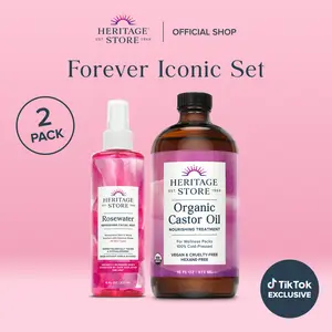 Heritage Store Forever Iconic Set - 8oz Rosewater Mist + 16oz Organic Castor Oil