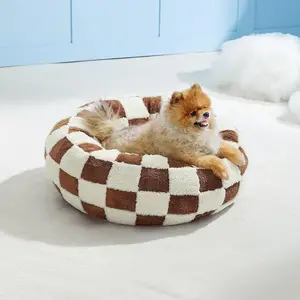 Soft Plush Round Pet Bed for Cats and Small Dogs | Warm Cozy Sleeping Nest