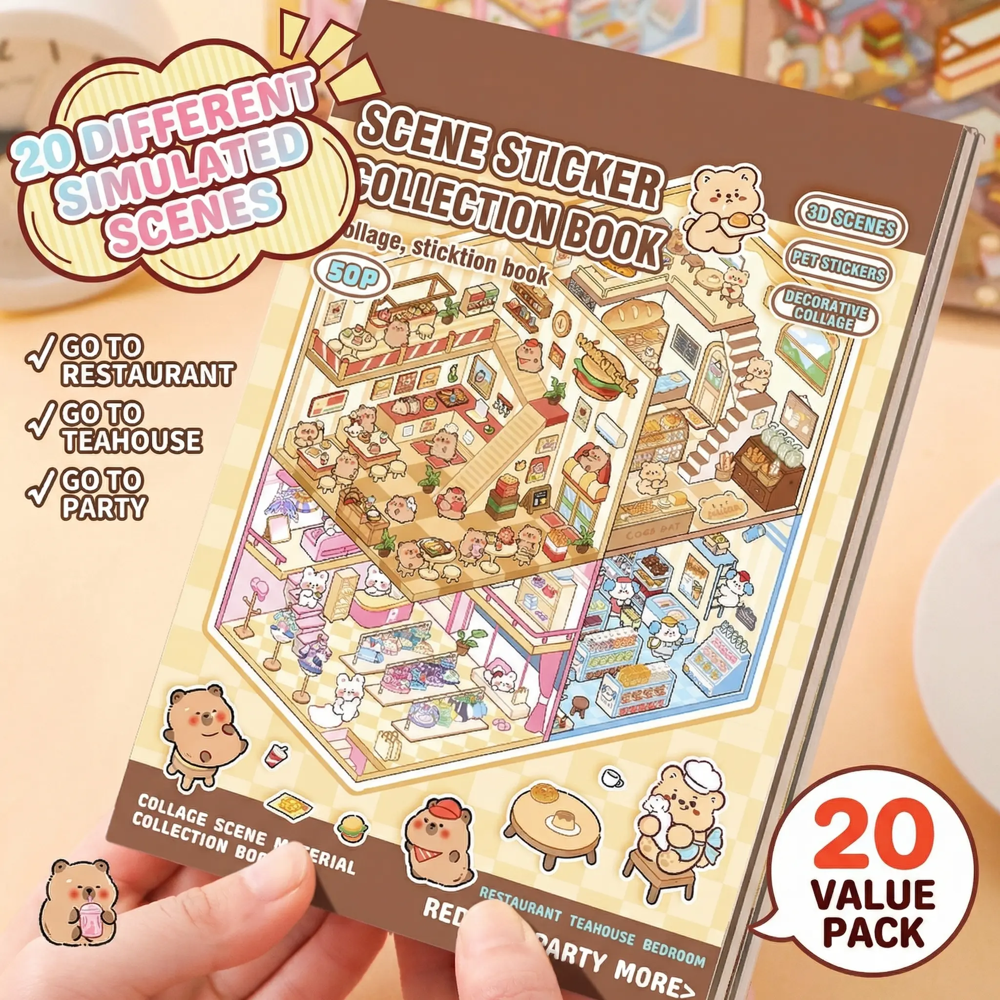 Capybara Sticker Scene Scene Building Stickers Miniature Scenes Collection Book – Kids ...
