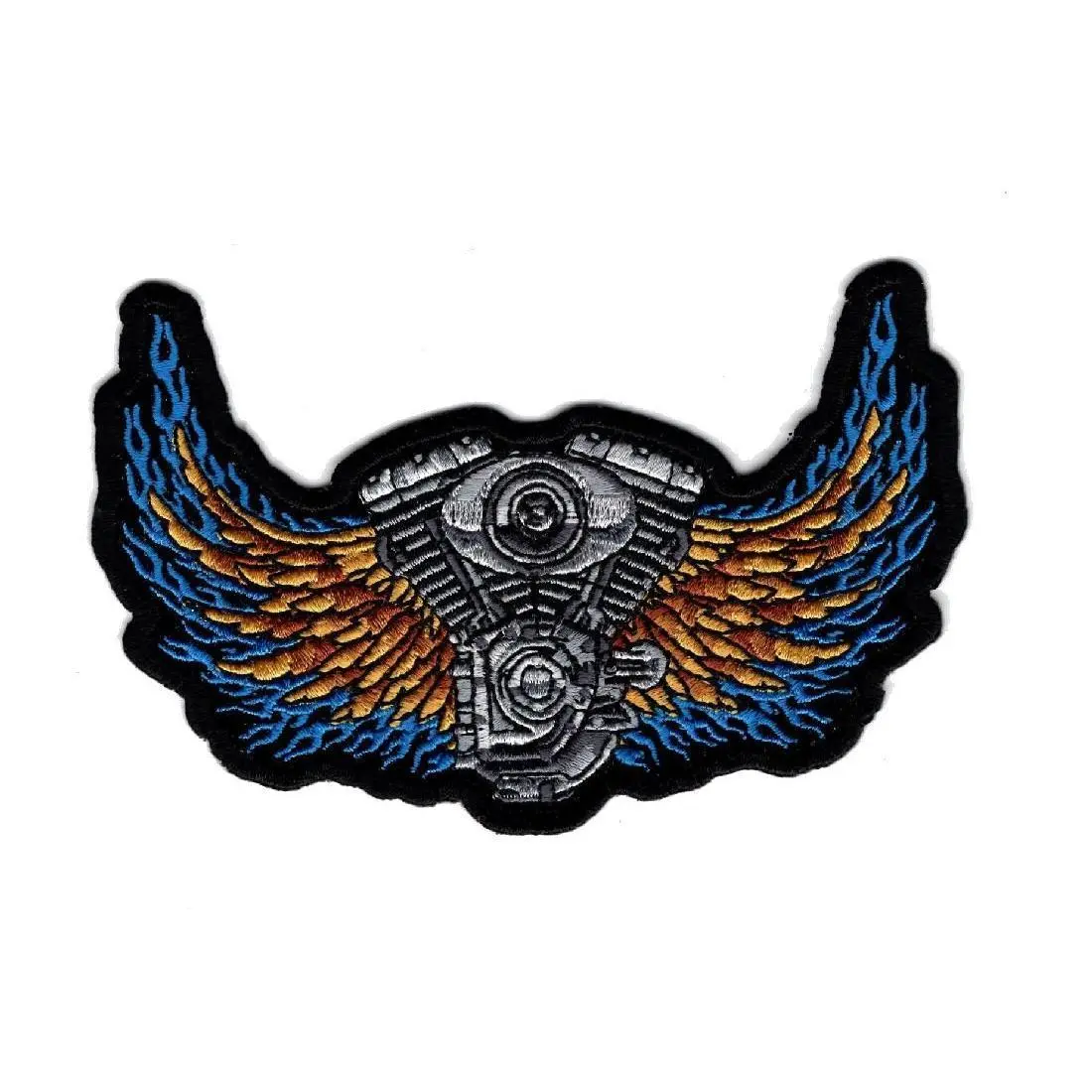 V-Twin Wing Embroidered 5 inch Iron on Biker Patch by Miltacusa