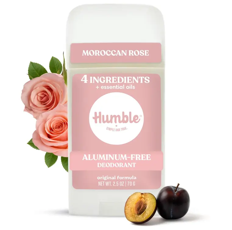 Humble Aluminum-Free Deodorant for Women & Men, Moroccan Rose - Clean & Fresh Natural Deodorant Stick with Essential Oils for Long-Lasting Odor Control - 1 Pack