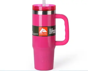 Ozark Trail 30oz Insulated Stainless Steel Tumbler with Handle,SHIMMER FUSCHIA BURST