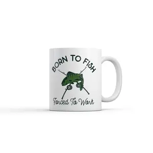 Born to Fish Forced to Work Mug Funny Sarcastic Fishing Graphic Novelty Coffee Cup - 11oz Funny Coffee Mugs Ceramic Printed Drinkware Cup
