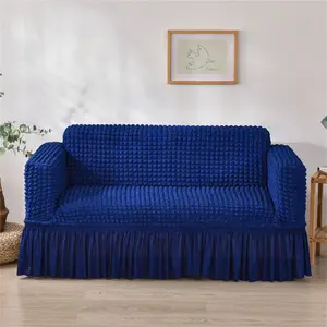 1pc Elastic Solid Color Bubble Gauze Sofa Cover with Skirt Edge, Full Coverage Non-Slip Dust Cover for 1-4 Seater Sofas, Easy to Clean for Year-Round Home Decor, Sofa Couch Covers