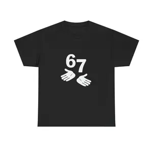 Funny “Six Seven” Meme T-Shirt – Viral Design, Transparent Background Graphic Tee, 67 with Open Hands T-Shirt | Minimal Number Graphic Tee, 67 with Open Hands T-Shirt | Numeric Graphic Tee, Minimal White Print