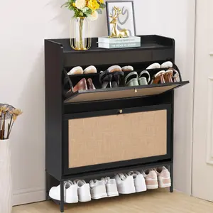 GiratreeFurniture Shoe Storage Cabinet, Shoe Rack Storage Organizer Freestanding Shoe Cabinet with 2 3 4 Flip Drawers Entryway Wooden Shoe Cabinet for Sneakers, Leather Shoes, Slippers