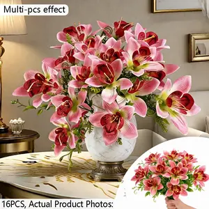 16pcs Set of Double-Layer Petal Artificial Lily Flowers, Imitation Phalaenopsis Orchids, Decorative Flowers, Realistic Faux Flowers, Suitable for Home, Office, Wedding, and Party Decorations, Perfect for Table Centerpieces