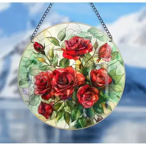 Stained glass acrylic suncatcher featuring a vibrant bunch of roses.
