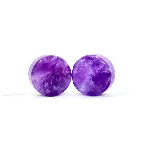 Natural Crystal Double Flare Gauge Earrings - Vibrant Purple Amethyst Stones, 3mm-32mm Sizes, Jewelry Accessory