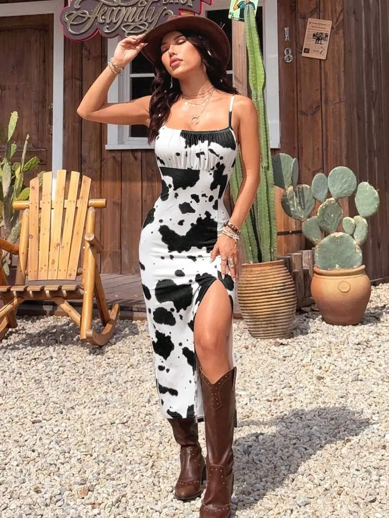 knee length dresses for ladies SHEIN Modelyn Women's Floral Print Elegant Square Neck Tie Waist Midi |  Dress main image 1