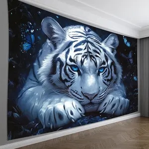 White Tiger Backdrop Cloth - Perfect for Living Room, Bedroom, Office & Party Decor |       Elegant Polyester Home Accent, Creative Gift