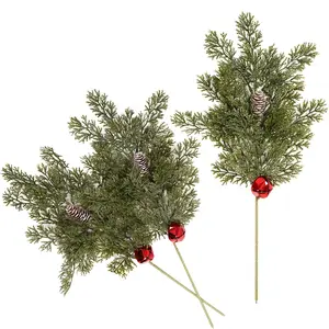 Artificial Pine Needles Branches, 6 Counts Fake Greenery Pine Picks with Pine Cone, Faux Pine Leaves Sprigs for Christmas Garland Wreath & Home Garden Decoration