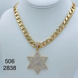 David Star Pendant - Fashion and Unisex Design, Gold Chain, Model 506, Model 2838