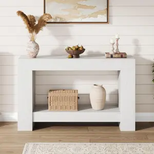 Farmhouse Console Table for Living Room, Long Console Table for Entryway, 2-Tier Large Sofa Table with Storage, Entryway Entry Table for Entrance, Hallway, Antique White, 47"