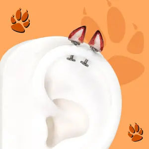 F-136 Titanium Alloy Fox Animal Cute Threaded Ear Stud Ear Bone Stud Couple Jewelry