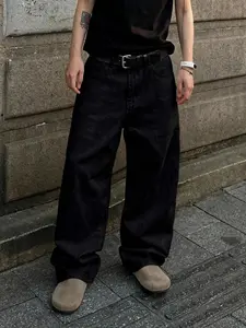 Men's Loose Fit Denim Jeans, Plain, Y2K Street Style, Streetwear, All Seasons, Natural Waist, Zipper Fly, Retro Fashion, Versatile Casual Pants