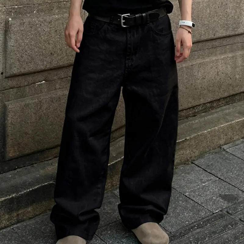 Men's Baggy Loose Fit Denim Jeans, Loose Fitting Denim, Plain, Y2K Street Style, Streetwear, All Seasons, Summer Jeans, Natural Waist, Zipper Fly, Retro Fashion, Versatile Casual Pants, Leisure Jeans