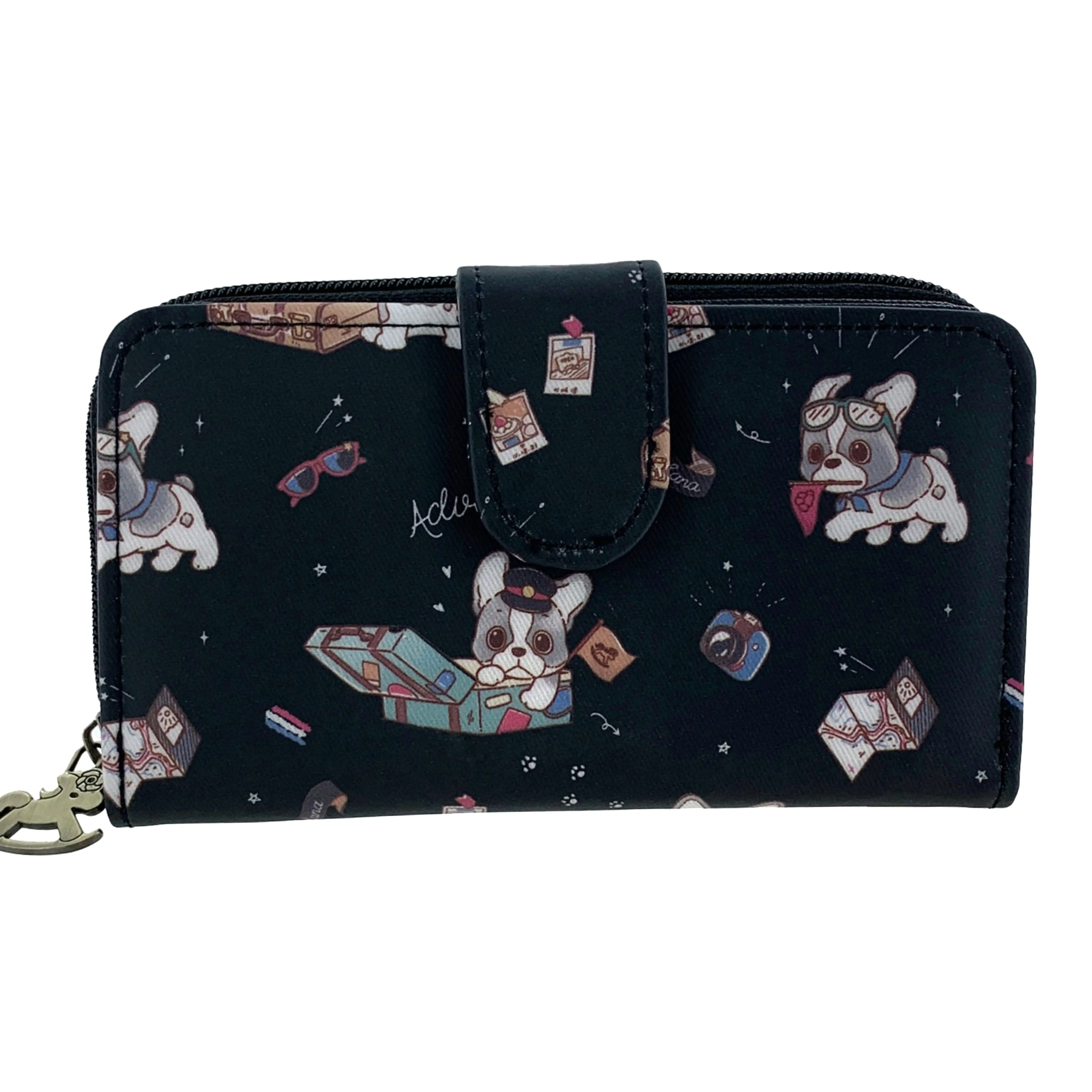 Black Travel Frenchie Medium Snap Fold Wallet