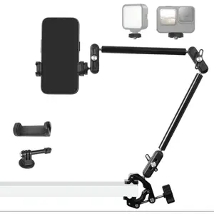 22" Magic Arm with Super Clamp Overhead Camera Mount for Camera, 1/4" Threads Adjustable Desktop Stand Holder Compatible with Phone Microphone Webcam Action Camera Video Light