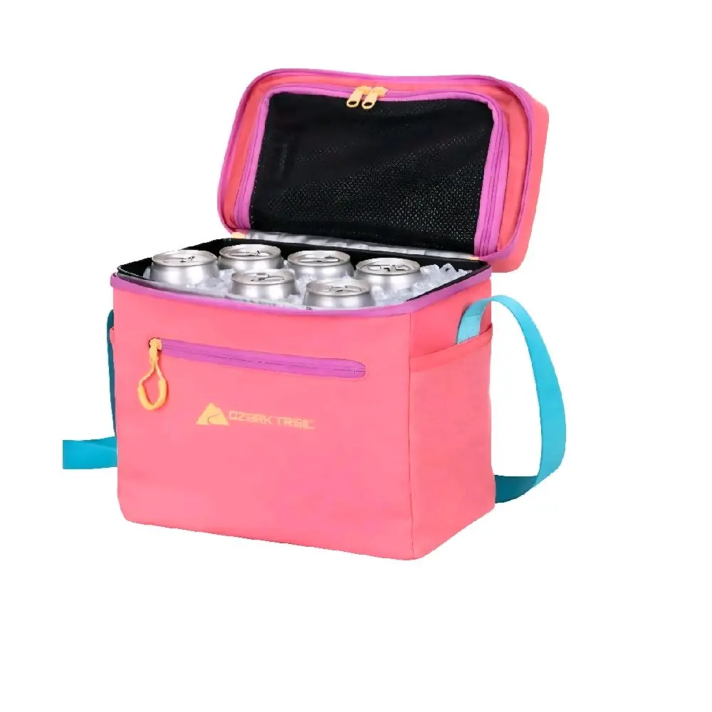 12-Can Insulated Cooler Bag - Removable Hard Liner, Top Handle, Bright Pink Small Soft Cooler for Camping, Hiking, Park Day Trips, Picnics Keeps Items Cool or Hot Fresh