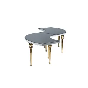 Luxury Black Serpentine Banquet Table with Gold Legs