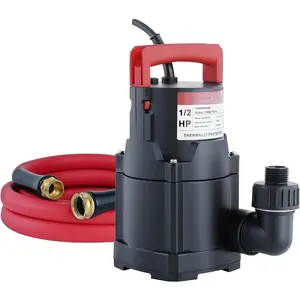 Sump Pump, Submersible Water Pump, 1/2HP Submersible Pump, Water Removal Pump With 10Ft. Garden Hose for Pool Draining, Hot Tub & Basement, Portable Pump with 25ft Long Cord & Garden Hose Adapter