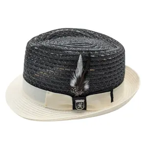 Beaumont Collection: Stacy Adams Black & White Vented Paper Braid Fedora with Grosgrain Bow