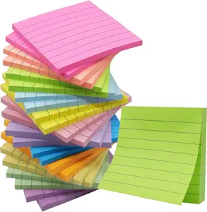(24 Pack) Lined Sticky Notes 3X3 in Ruled Stickies Super Sticking Power Memo Pads,12 Bright Multi Colors Sticky Notes with Lines Self-Stick Note Pads HCTBN