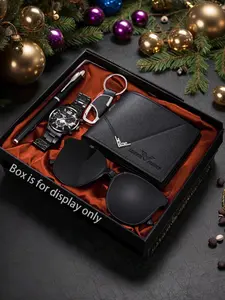 Men's Business Fashion Watch Set, Includes Watch, Wallet, Sunglasses, Pen, Keychain, Party Wear, Daily Accessories, Trendy Gift Set, Premium Gift Box