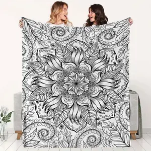 Coloring Blanket Suitable for Adults - Flannel Mandala And Line Art Throw with English Patterns, Relax Coloring Pages, Portable Travel Shawl, Hand-Painted Gift for Bed, Sofa, Nap | Multifunctional for Home And Outdoor Use (Birthday/Holiday)
