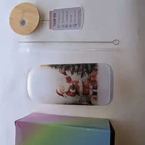Christmas Santa Claus 16 oz frosted glass jar with lid straw and gift box!