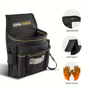DARK DUCK Electrician Tool Belt with Heavy-Duty Abrasion-Resistant Gloves, 8-Pocket Durable Work Waist Pack for Professional Tradesmen, Mechanics, Repairmen - Black