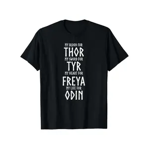 Men's Short-Sleeve Round Neck Norse Viking Gods Graphic T-Shirt - Thor,Tyr,Freya,Odin Mythology,Mjolnir Hammer,Black Pantheon Design - Menswear for Cosplay,Casual Wear - All-Season Comfort Fit Plus Size Top