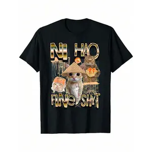 Ni Hao Fine Shyt Funny Brainrot Gen Z Meme T-Shirt, Cotton Unisex Graphic Retro Streetwear Crew-neck Short-sleeved Men's T-shirt