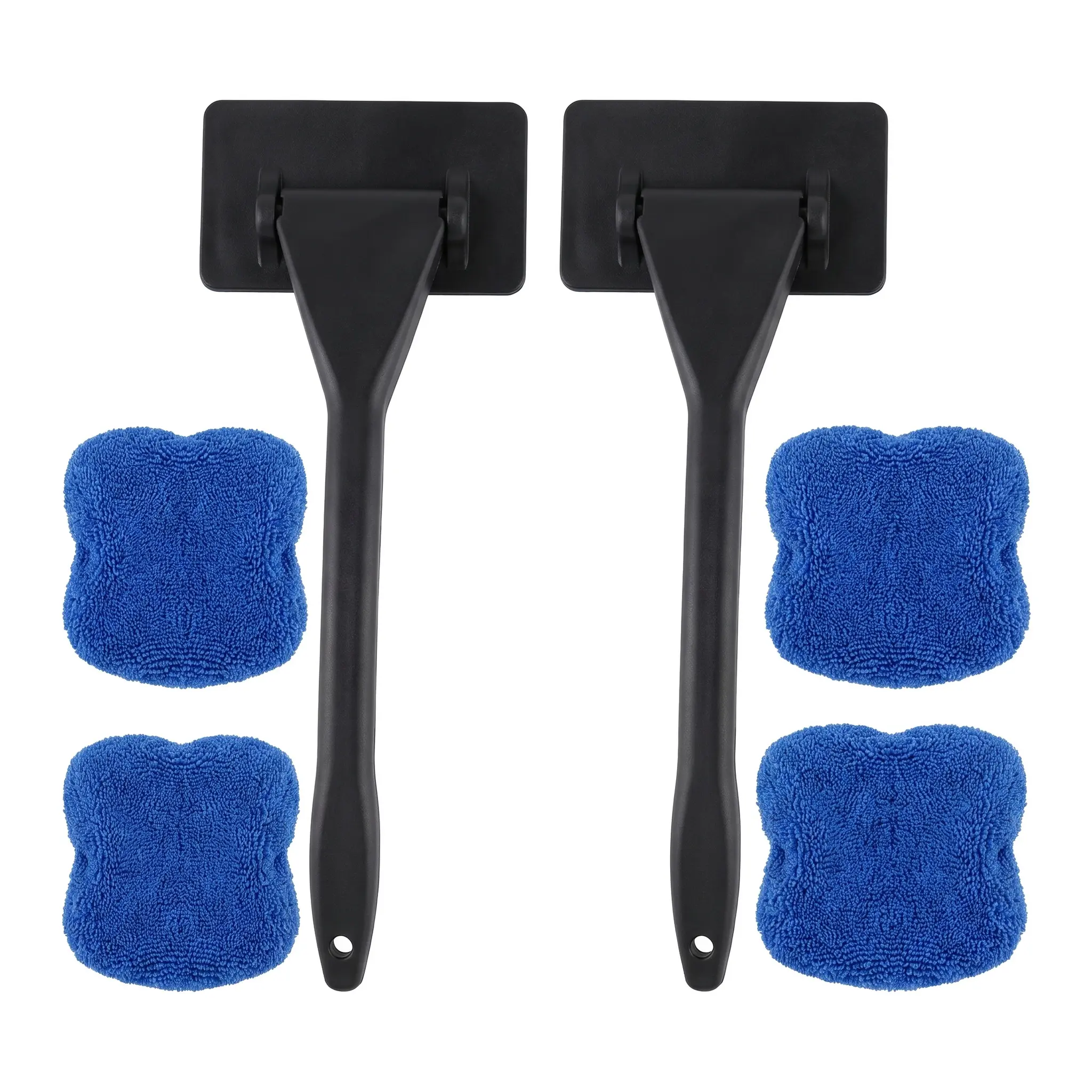 Car Windshield Cleaner with 2 Washable Microfiber Pads | Fixed Handle Auto Glass Wiper | Ergonomic Design for Blind Spots | Interior/Exterior Reusable Cleaning Tool