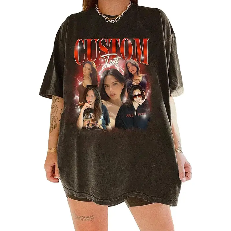 GIANT BIG HANDS Women's Round Neck Cotton Printed Casual T-Shirt - Custom Bootleg Rap Thunder Effect, 90s Graphic, Personalized Face-Name, Unisex Fit, Vintage Rap Streetwear, Birthday Gift, Made to Order, All Seasons Tshirt