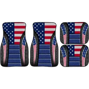 American Flag Car Mats Full Set 4PCS All Weather Floor Mats for SUV Truck Patriotic Non Skid Rubber Backing Heavy Duty Front Rear Universal Fit Vehicle Accessories USA