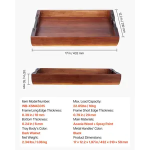 VEVOR Wood Serving Tray, Acacia Wooden Tray Board with Handles, Decorative Rustic Serving Trays Platter, Ideal for Breakfast in Bed, Lunch, Kitchen, Living Room, Ottoman, Coffee Table, Party, Couch
