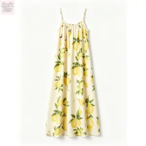 SoftFav 2026 Women's Casual Wear Vacation Long Dress, Spaghetti Strap Thin Strap Deep V Neck Geometric Print, Elegant Summer Fashion, Perfect for Travel and Relaxing