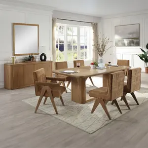 Acme DN04075-7PC Zoey Oak Finish Wood 7-Piece Mid-Century Modern Dining Table Set with 6 Chairs for Elegant Home Decor